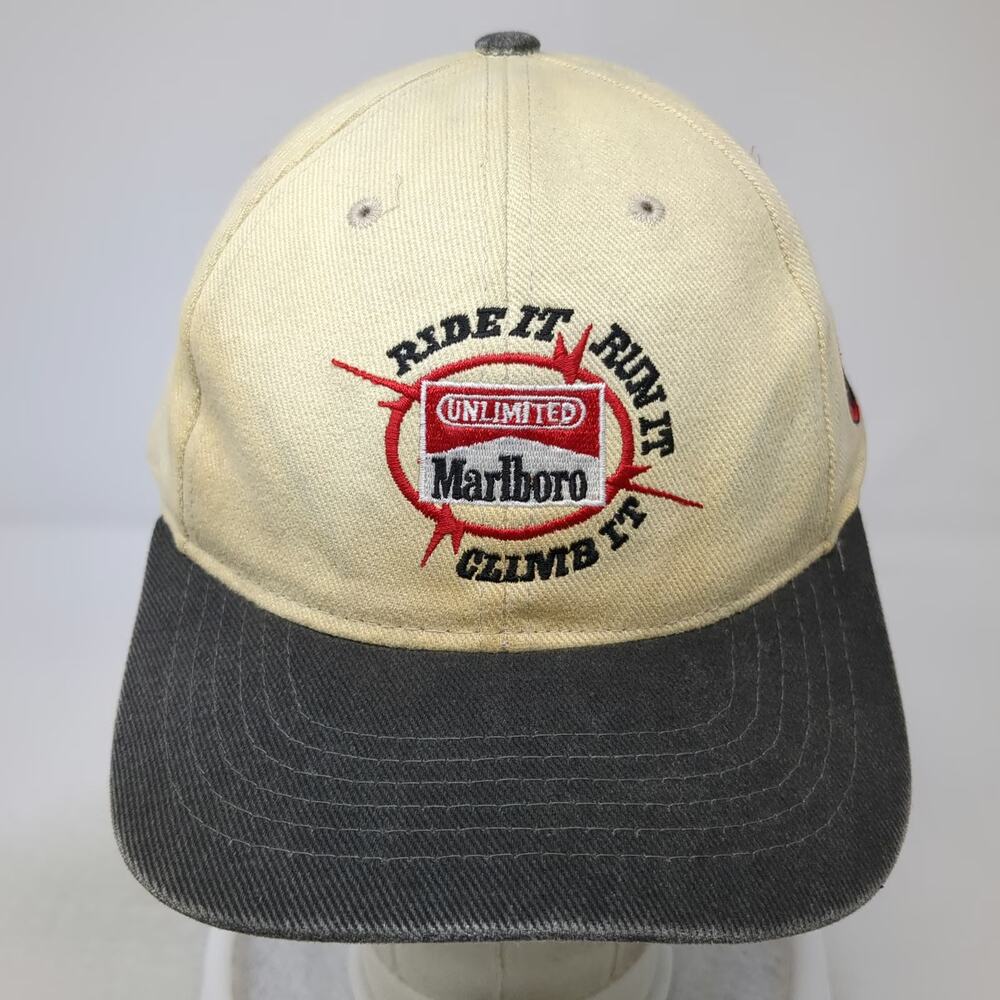 Marlboro Unlimited Adventure Team Baseball Cap Beige Black One Size Cotton Hat - Picture 2 of 10